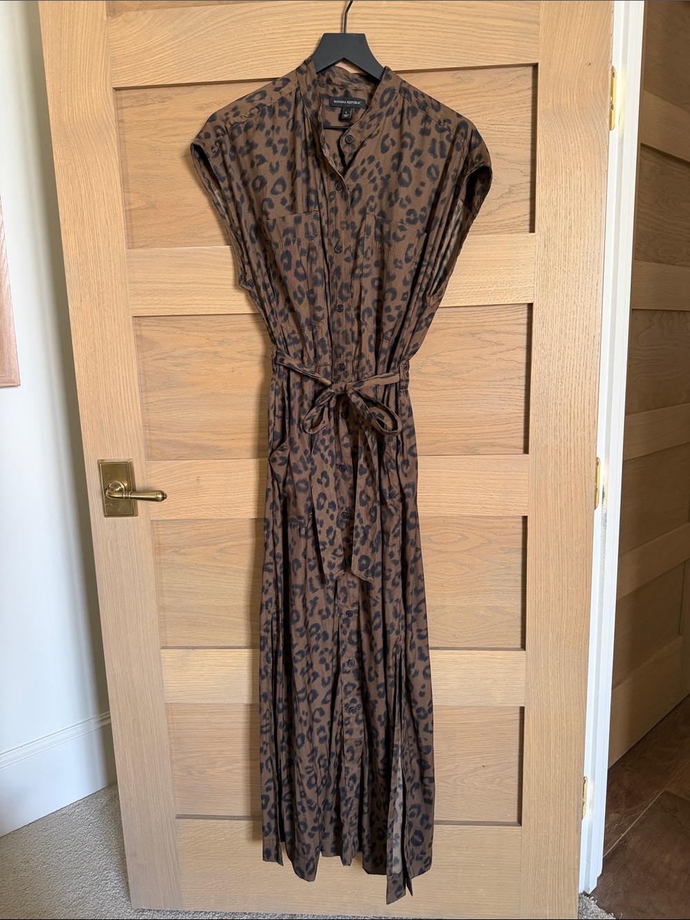 Banana Republic Brown Leopard-Print Maxi Dress with Tie Waist